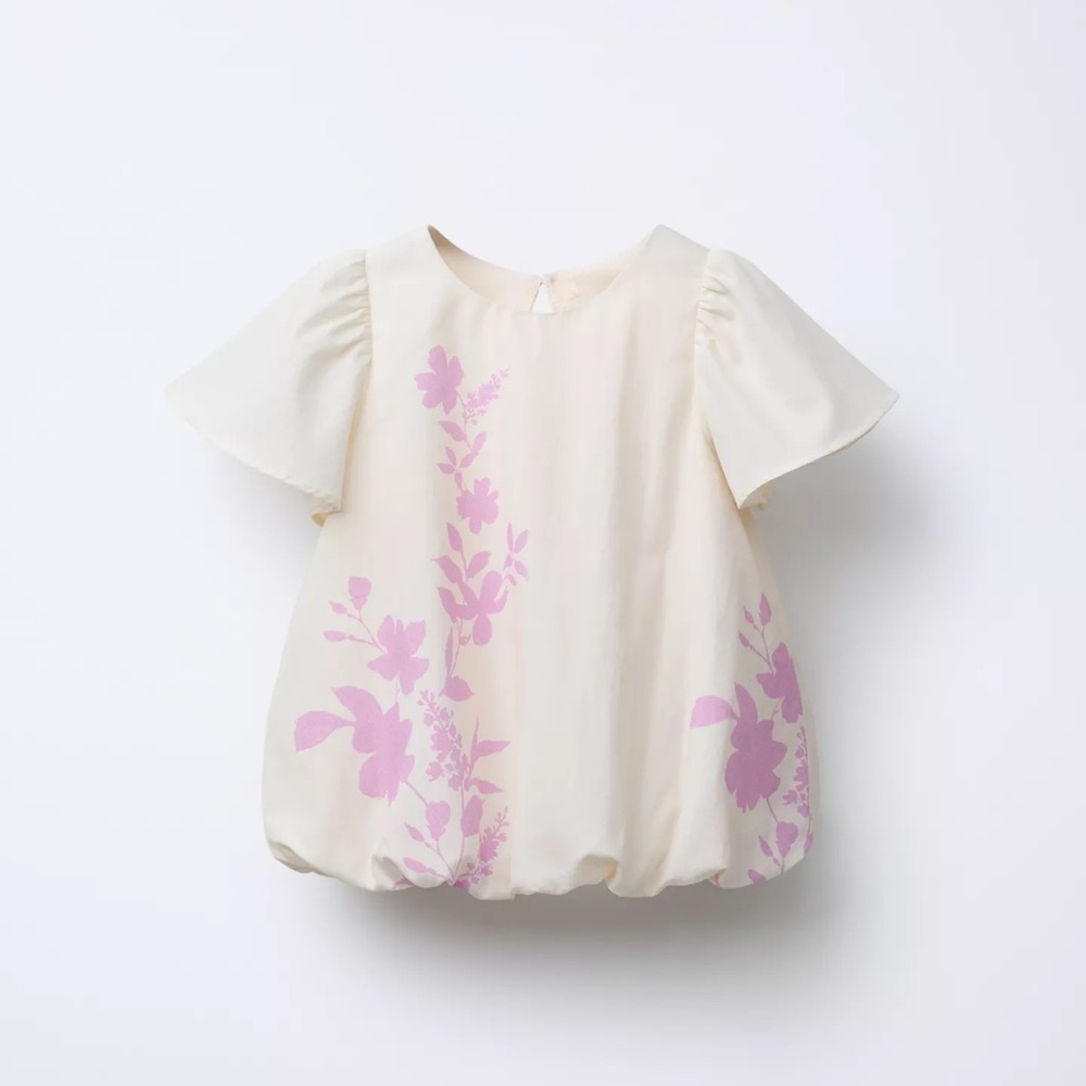 Zara cream pink beige floral print short sleeve blouse top size 6 NWT